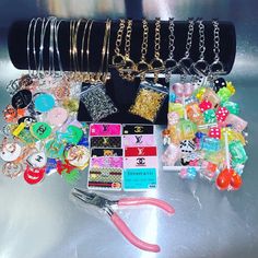 Start A Business In As Easy As 1...2...3... This Boujee Boss Kit Includes: 10 Silver Bangles, 10 Gold Bangles, 20 Silver Jump Rings, 20 Gold Jump Rings, 4 Silver Chain Bracelets, 4 Gold Chain Bracelets, 50 Designer Charms, 20 Non Designer Metal Charms, 1 Pair Of Pliers, Tote Bag, 5 Designer Debit Card Charms My Website Www.Boujeebcrocs.Com Gold Chain Bracelets, Body Jewelry Diy, Designer Charms, Diy Survival, Girly Bracelets, Custom Charm Bracelet, Bracelet Inspiration, Gold Glasses, Charms For Bracelets