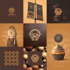 various logos and designs for different types of desserts, including cupcakes, muffin