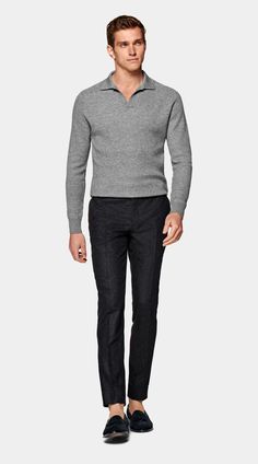 Grey Turtleneck Outfit Men, Grey Long Sleeve Shirt Outfit, Fitted Wool Turtleneck Polo Sweater, Luxury Casual Gray Polo Shirt, Suede Loafers Outfit, Classic Gray Cotton Polo Shirt, Gray Long Sleeve Polo Sweater, Casual, Green Flannel Shirt