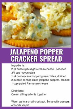 the recipe for jalapeno popper cracker bread is shown in purple