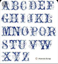 the upper and lower letters are made out of blue ink