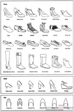 different types of shoes that are labeled in the text below it is an image of various types