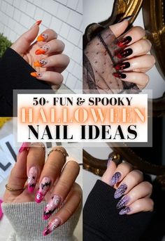 Halloween Bat Nails Acrylic, Halloween Nail Designs Acrylic Almond, Mid Length Halloween Nails, Mail Designs Halloween, Simple Halloween Nails Stilleto, Halloween Designs For Nails, Nail Art October, Halloween French Nails Design, Gel Halloween Nails Design