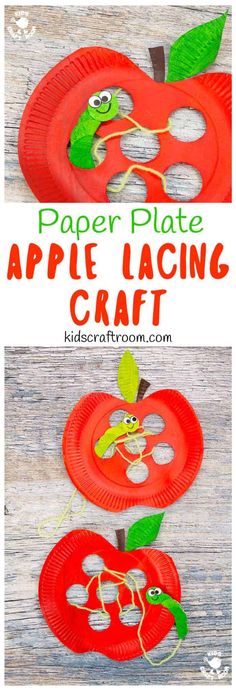 paper plate apple lacing craft for kids to make with apples and leaves on them