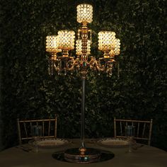 a chandelier is sitting on top of a table