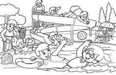 children playing in the water with their parents and friends coloring pages for kids to print