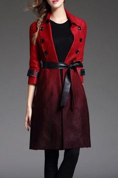 Ombre Skirted Wrap Coat - DEEP RED S Designer Outerwear, Outerwear Women Winter, Conservative Fashion, Cheap Jacket, Perfect Coat, Smart Outfit, Winter Outerwear, Wrap Coat, Red Coat