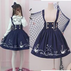 Japanese harajuku bowknot shirt/braces skirt Y2k Aesthetic Fashion, Kawaii Fashion Outfits, Suspender Skirt, High Waist Dress, Mode Inspo, Kawaii Clothes, Harajuku Fashion, Lolita Dress, Lolita Fashion