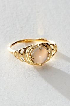 Gold Moon-shaped 14k Gold Ring, Handmade Moon-shaped Gold Ring, Gold Crystal Moon-shaped Ring, Elegant Gold Moon-shaped Moonstone Ring, Bohemian Adjustable Moon-shaped Rings, Playful Jewelry, Moon Ring, Gold Statement Ring, Favorite Rings