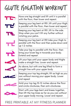 a poster with the instructions for how to do a glute isolation workout