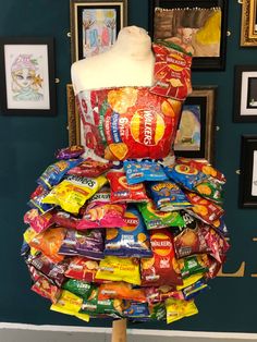 a mannequin made out of snacks and candy