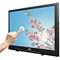 a person pointing at a television screen with pink flowers on it