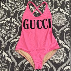 Authentic!!!! Rare !!! Brand New With Tag Never Worn Can Fit Xs/S Because The Material Is Stretched A Lot. Gucci Swimwear For Summer, Gucci Beachwear Swimwear For Summer, Gucci Fitted Summer Swimwear, Gucci Beachwear For Summer, Designer Summer Swimwear For Beach, Designer Beach Swimwear For Summer, Gucci Pink, Dream Wardrobe, Womens Swim