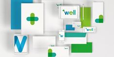 the logo for well is surrounded by many different colors and shapes, including blue, green, and white