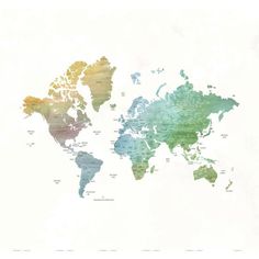 a map of the world with all countries and their major cities on it's sides