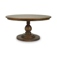 a round wooden table with two pedestals on the top and one leg raised up