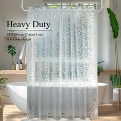 This classic and chic looking plastic clear EVA shower curtain liner is translucent with an attractive cobblestone pattern, looks like raindrops! Allows light through but distracts from clarify to offer perfect privacy. It is made from 100% Eco-friendly EVA material, which is PVC free, healthy, soft and durable. Youll love the pebble pattern and texture. The rustproof grommets and reinforced eyelets with 12 plastic hooks to prevent damage from humidity and reduce the risk of rusting like that me Pebble Design, Translucent Design, Plastic Shower, Plastic Curtains, Plastic Shower Curtain, Stall Shower, Blue Shower Curtains, Shower Curtain Liner, Shower Liner