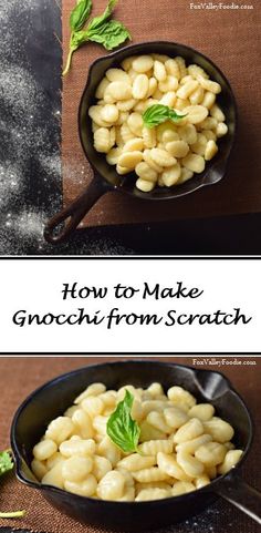 how to make gnocchini from scratch in a cast iron skillet with basil leaves on top