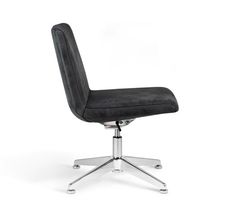 an office chair with chrome legs and black leather upholstered seat, viewed from the front