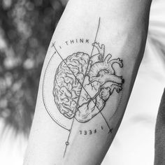 a black and white photo of a human heart with the words think, i need