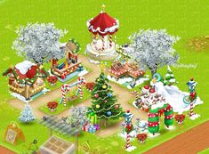 the christmas village is decorated with candy canes and decorations, including a merry tree