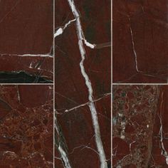 marble tiles that look like they have been painted red and black with white streaks on them