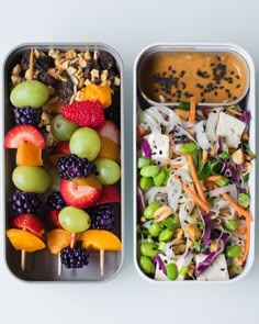 two trays filled with different types of food