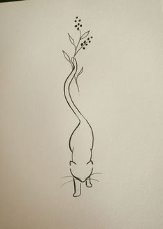 a drawing of a cat standing next to a plant