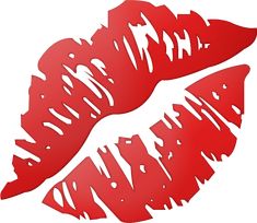 two red lips with the word kiss written on them