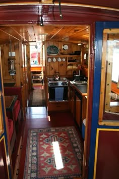 the inside of a house with wood paneling