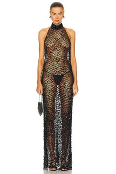 Find LAPOINTE Net Mesh Sequin Halter Open Back Gown on Editorialist. Lapointe Net Mesh Sequin Halter Open Back Gown in Black Viscose blend. Imported. Hand wash recommended. Unlined. Hidden back zipper closure. Button loop closure at collar. Allover sequin fabric. Garment is intentionally sheer, undergarments will show through. Please note undergarment not included. LNTF-WD23. R1243122OZN. About the designer: Eclectic Wardrobe, Open Back Gown, Dinner Wear, Sequin Halter, Halter Gown, Seductive Clothes, Crochet Dress Pattern, Sequin Fabric, Bohemian Clothes