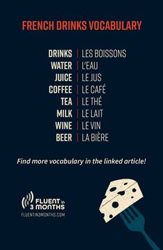 french drinks vocabulaary poster