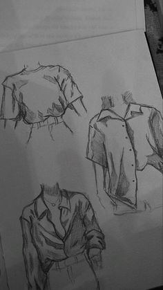 two drawings of men's clothing on paper