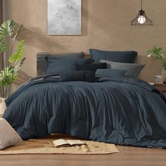 PRICES MAY VARY. Extra Soft Queen Bed in a Bag Set: Made with double brushed microfiber, Monbix's navy blue comforter set features an innovative cationic dyeing process. Colors are very uniform and natural and will not fade. Our premium microfiber filling provides cloud-like loft for comfort and coziness all year round Breathable and Lightweight: Our comforter is lightweight and fluffy; falling asleep has never been easier! This queen comforter set is easy to clean. Simply use a commercial washing machine and dryer to restore its brand-new look This all-season bedding set is vacuum packaged. The queen size comforter set promotes a serene, heavenly sleeping experience. includes 1 Comforter 90"x90", 1 flat sheet 90''x102'', 1 fitted sheet 60''x80''+14'', 2 shams 20''x26''+2, 2 pillow cases 2 Blue Bedding Bedroom, Navy Blue Comforter, Navy Blue Duvet Cover, Full Size Bed Sets, Navy Blue Bedding, Full Size Comforter Sets, Comforters Sets, Full Size Comforter, King Size Comforter