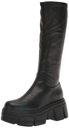 PRICES MAY VARY. Steve Madden Womens Women's chunky platform knee high boot Synthetic upper material, lining and sole Approximately 3" platform heel height Approximately 9.5" shaft circumference Mid Calf Boots Chunky, Chunky Black Calf Boots, Chunky Boots Knee High, Chunky Black Boot With Dress, Black Chunky Boots Women, Chunky Boots Steve Madden, Lugg Boots And Black Dress, Styling Chunky Boots Plus Size, Chunky Boots For Petite