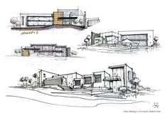 three different architectural drawings of houses in the same area, each with their own design