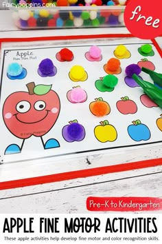 an apple fine motor activity for toddlers to practice fine motor skills with free printables