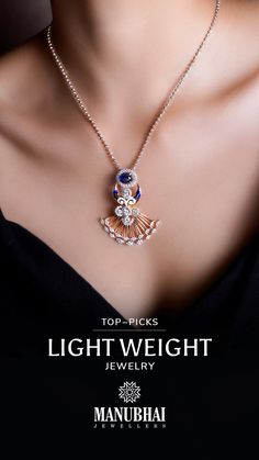 If unique is what you seek, then look no further! This exquisitely designed American diamond set is crafted to make you stand out. Designed in rose gold, with navy blue gemstones and a gorgeous drop pendant shape, it adds the perfect amount of elegance, grace, and feminine beauty to absolutely any outfit - whether western or Indian. Visit our showrooms in Borivali and Thane to appreciate the grace of this and more unique designs up close. Fusion Wear, Small Pendants, Fancy Jewelry Necklace, Jewellery Design Sketches