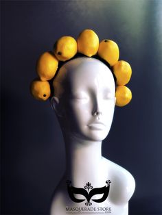 "It's Lemonade Season and we have the most perfect cutest headpiece to match your summer ensemble! Faux lemons perched on a black 1\" headband that is easy to wear, fits any head size. This piece can be worn on both sides! Perfect for a derby event, garden parties, summer festivals and more! C U S T O M I Z A T I O N - If you would like your Fascinator Hat to be further customized with a variety of accents, such as sequins, Rhinestone trim, flowers, gemstones and/or mesh netting pick the custom Elegant Face Mask, Yellow Fascinator, Garden Parties, Thank You Wishes, Summer Headbands, Carnival Festival, Costume Ball, Wedding Fascinators, Rhinestone Trim