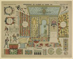 an old fashion illustration shows the interior of a room with many different decorations and decor items