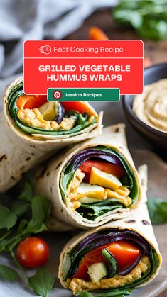 Grilled Vegetable Hummus Wraps – Delicious and nutritious wraps filled with a medley of grilled vegetables and creamy hummus, all wrapped in a soft tortilla. Perfect for a quick lunch or a light dinner, these wraps are packed with flavor and goodness! 🥕🌿  #GrilledVegetableWraps #HummusLovers #HealthyEats #QuickMeals #VegetarianRecipes #LightLunch #FreshAndFlavorful #EasyDinner #WrapItUp #PlantBased Healthy Dinner Ideas Recipes, Vegetable Hummus, Hummus Wrap Recipe, Hummus Wraps, Wraps Recipes Healthy, Creamy Hummus, Hummus Wrap, Wrap Recipe, Healthy Wraps