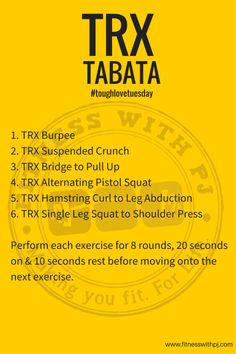 a yellow poster with the words trx tabata and instructions for how to use it