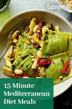 Mediterranean Ravioli Recipes, Mediterranean Diet Trader Joes, Green Mediterranean Diet Recipes, Mediterranean Diet Recipes Vegetarian, Quick Mediterranean Meals, Ornish Diet Recipes, Green Mediterranean Diet, Mediterranean Diet Dinner Ideas, Mediterranean Veggies