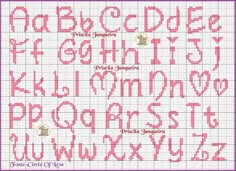 a cross stitch pattern with the letters and numbers for each letter in pink on white