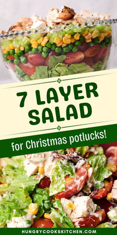 a salad with the title 7 layer salad for christmas potlucks