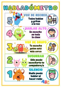 spanish poster with numbers and monsters