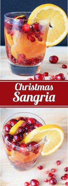 christmas sangria with orange slices and cranberries