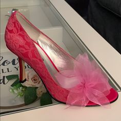 Beautiful Pink Dressy High Heel Shoes. The Bow Makes These Shoes So Cute. Never Worn Shoes Color, Shoes Shoes, How To Make Bows, Heel Shoes, High Heel Shoes, Shoes Women Heels, High Heel, So Cute, Shoes Heels