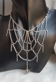 Spider Web Chain Necklace, Silver Goth Necklace, Gothic Silver Necklace, Goth Necklace Diy, Silver Gothic Jewelry, Spider Web Chain, Goth Jewelry Diy, Spider Web Necklace, His Wedding Ring