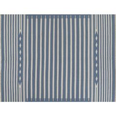 a blue and white striped rug